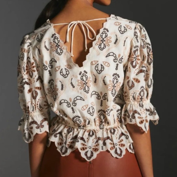 By Anthropologie Eyelet Embroidered Boho Fairycore Blouse - Picture 2 of 9